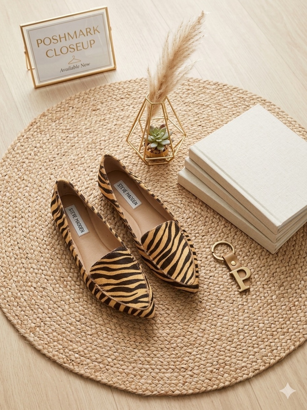 Steve Madden Zebra-Print Pointed Toe Flats in Tan and Black